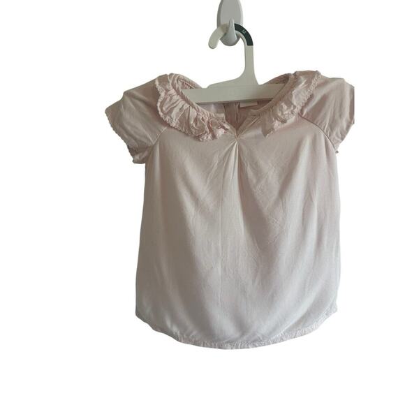 Edgehill Collection Girls 3T Pink Solid Short Sleeve Ruffle Collar Shirt - Picture 3 of 13